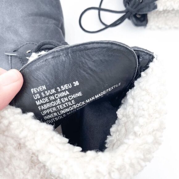 JustFab Feven Womens Lace Up Buckle Faux Fur Bootie Boots Black 5.5 - Picture 3 of 8